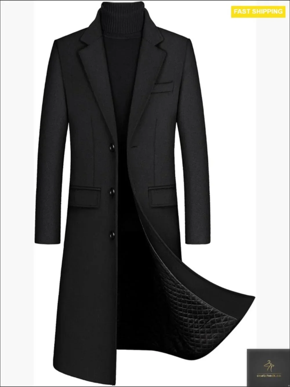Men's Wool Blend Pea Coat Notch Lapel Single Breasted Long Overcoat Winter